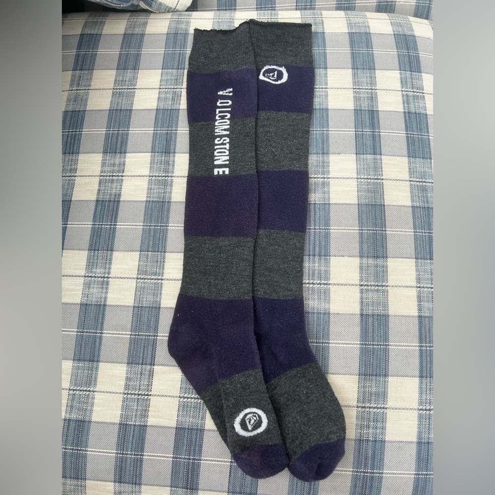 Volcom Purple and Gray Striped Knee High Socks